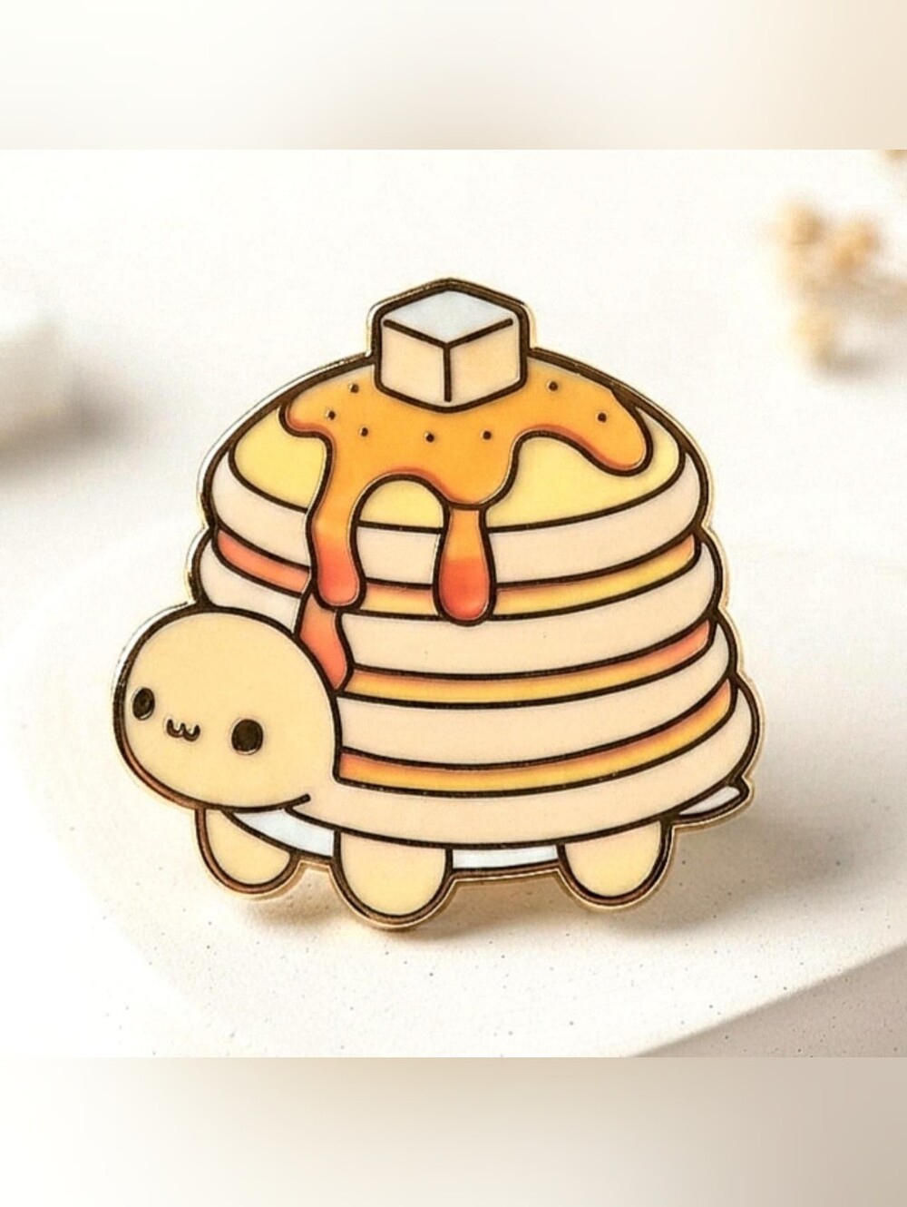 Adorable Breakfast Pancake Turtle Enamel Pin, Cute Kawaii Food Animal Lapel